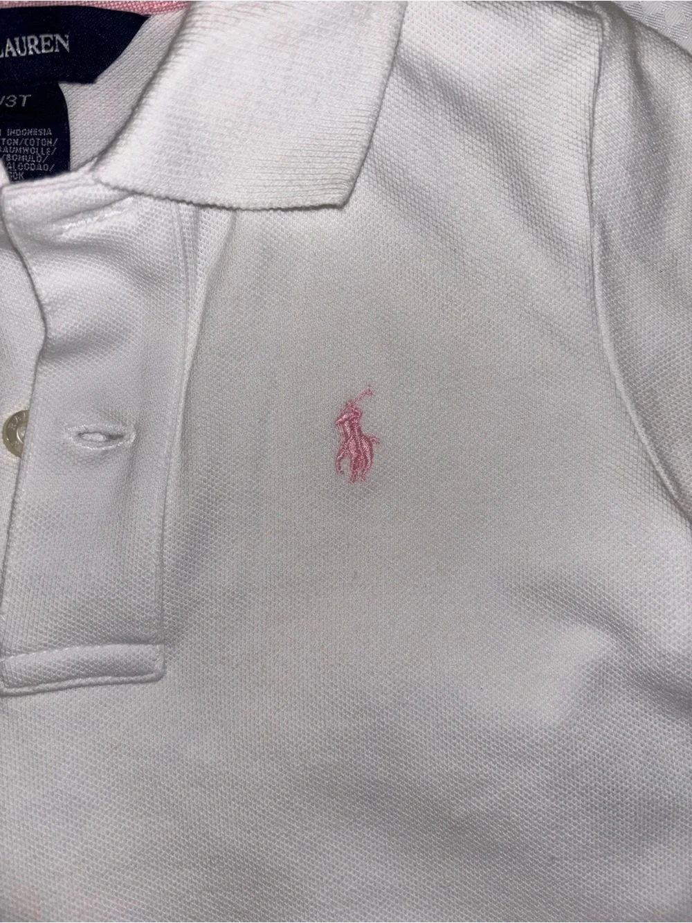 Polo Ralph Lauren Girls White Cotton Pleated Tennis Polo Dress Pink Pony 3T